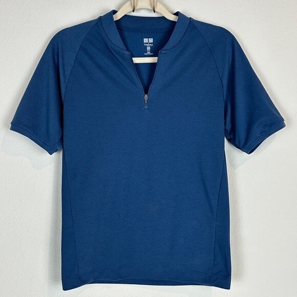 Uniqlo x Theory Blue Pique Slim-Fit Quarter-Zip Shirt XXS - Picture 1 of 8